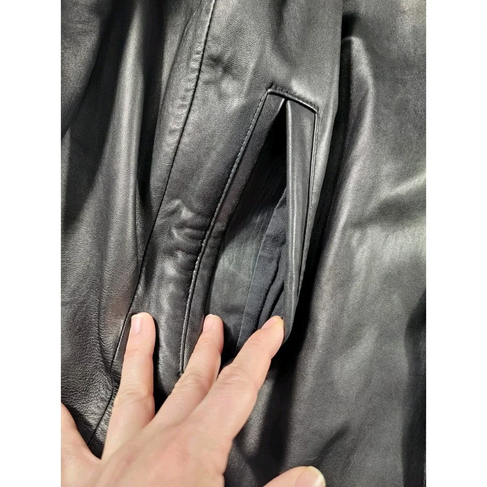 J. Park Collection Men's Large Black Soft Lambskin Leather Full‎ Zip and Button